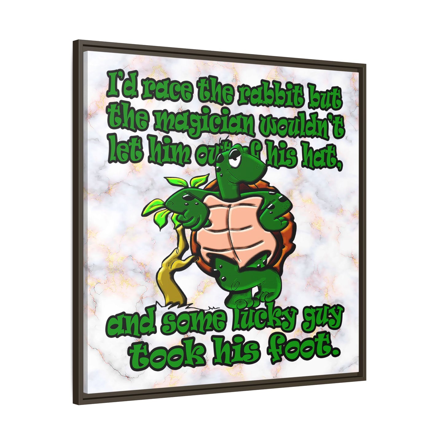 turtle race - framed canvas art (white marble)