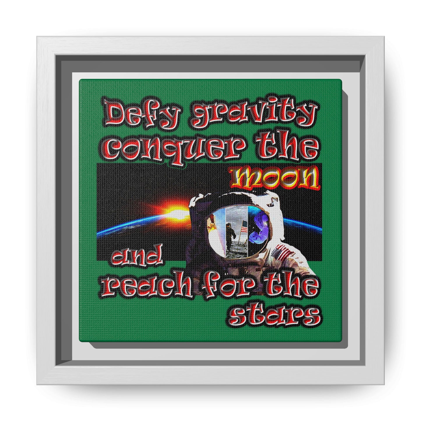 defy conquer reach - framed canvas art (dark green)