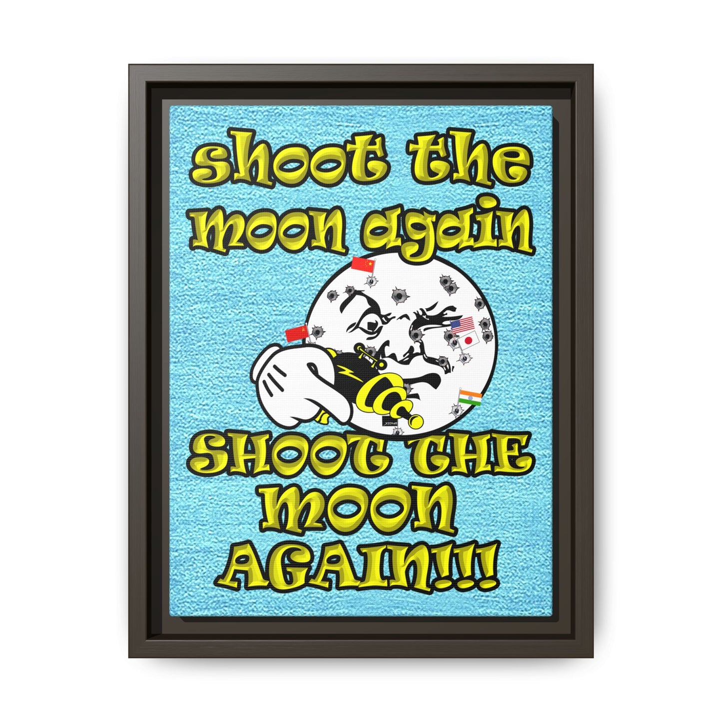 shoot the moon again - framed canvas art (faded blue)