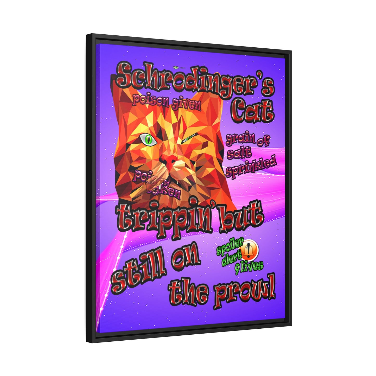 schrodinger's cat - framed canvas art (purple-pink wave)