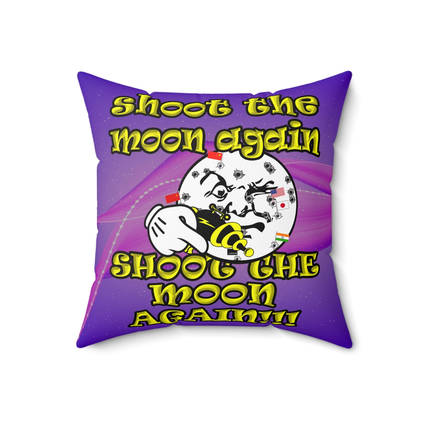 shoot the moon again - Spun Polyester Square Pillow - (purple-pink wave)