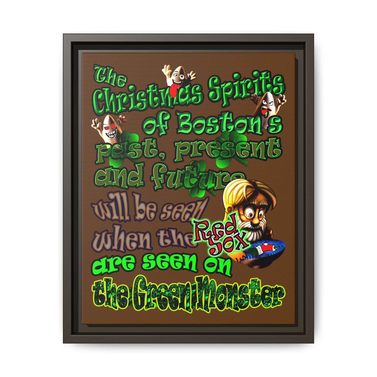christmas spirits of boston - framed canvas art (brown)