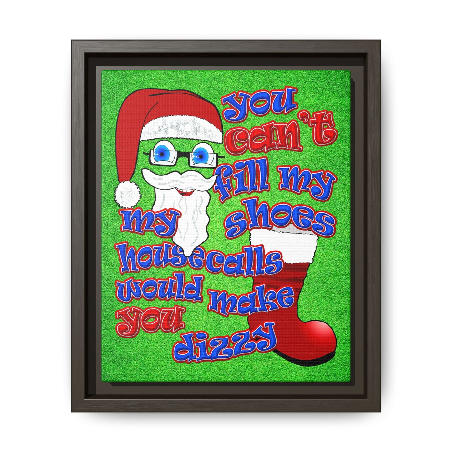 santa's shoes - framed canvas art (green turf)