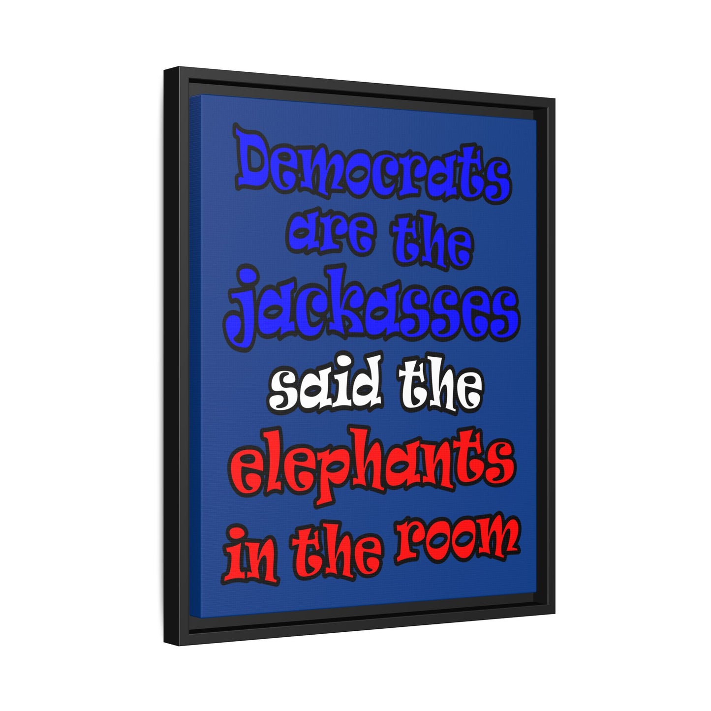 donkeys and elephants - framed canvas art (dark blue)