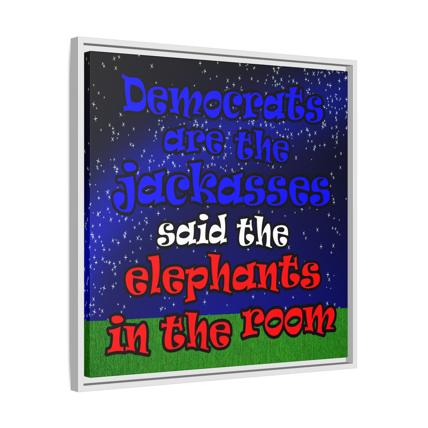 donkeys and elephants - framed canvas art ('snoops' background)