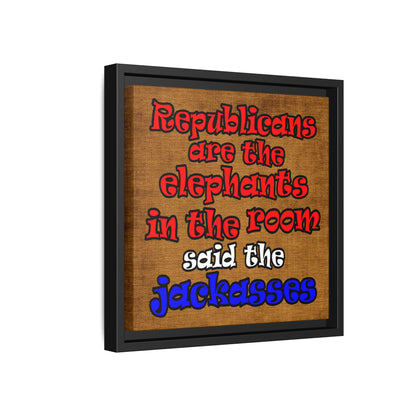 donkeys and elephants - framed canvas art (brown papyrus)