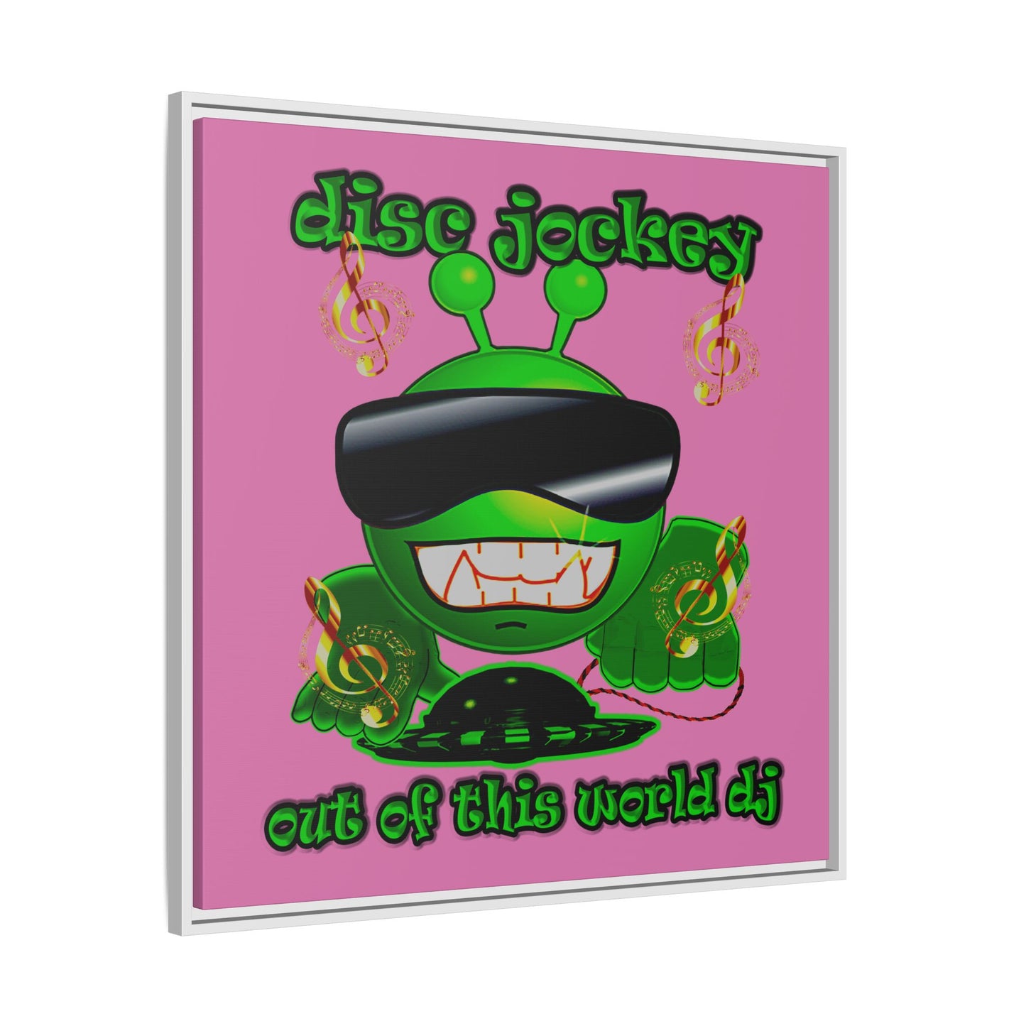 disc jockey - framed canvas art (light pink)