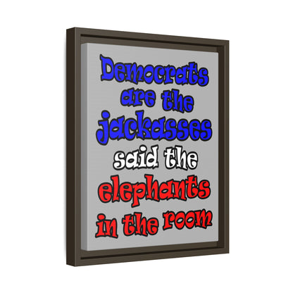 donkeys and elephants - framed canvas art (light grey)