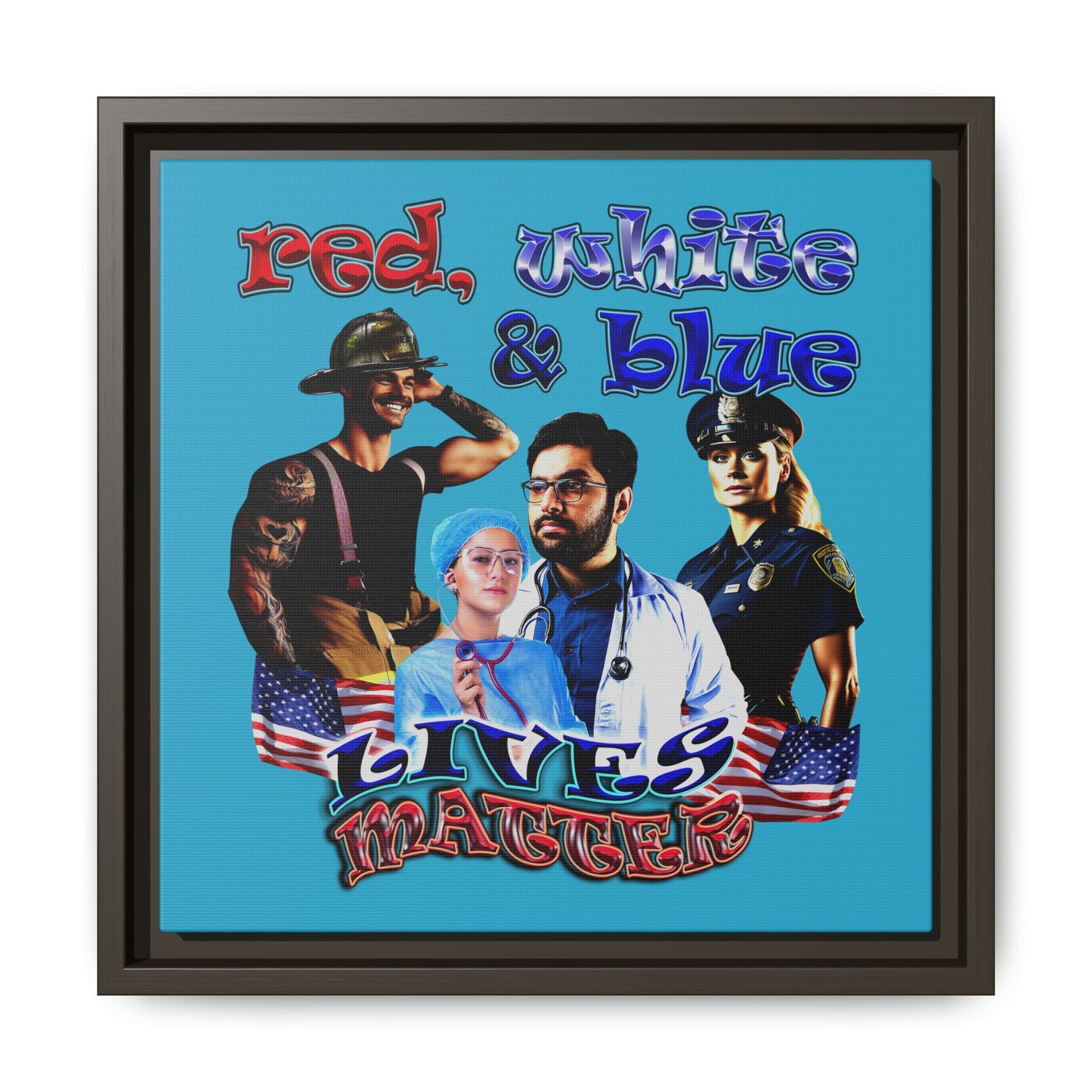 rw&b lives matter - framed canvas art (turquoise)