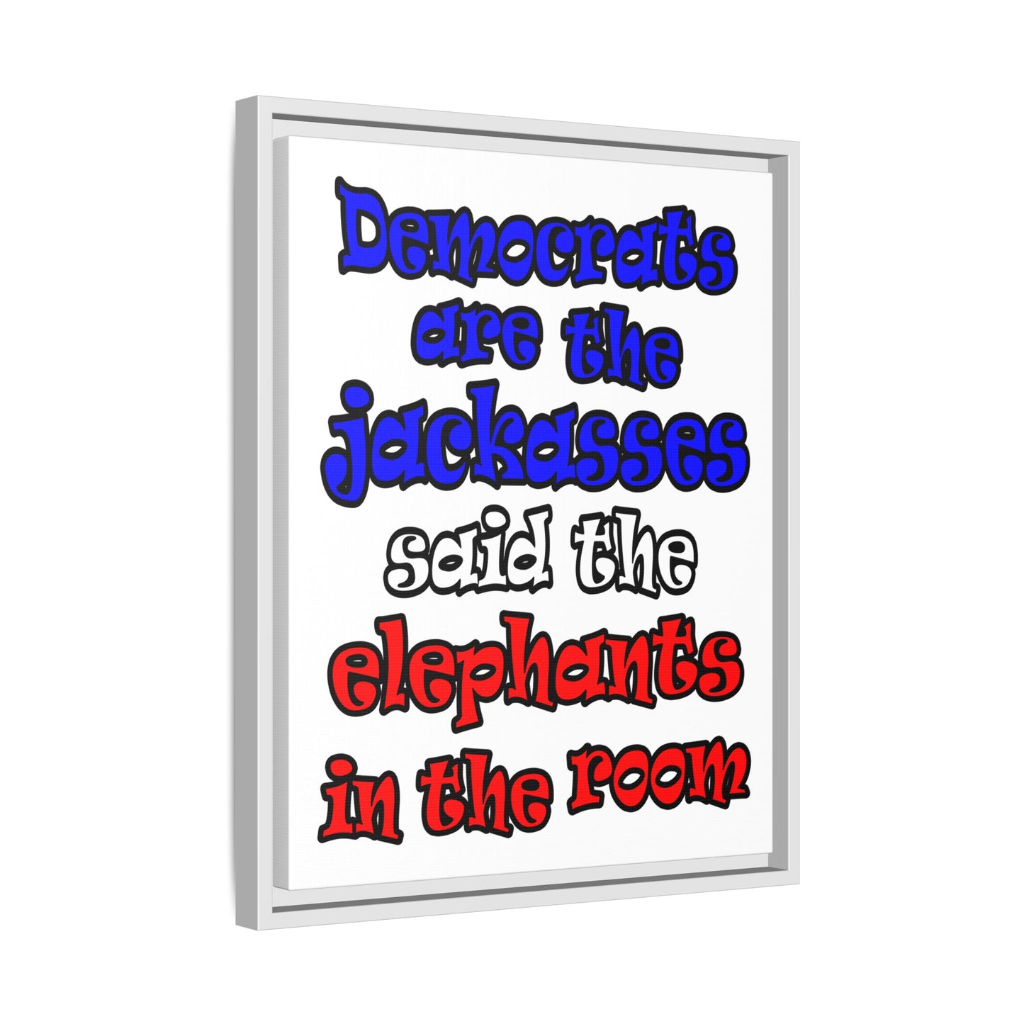 donkeys and elephants - framed canvas art (white)