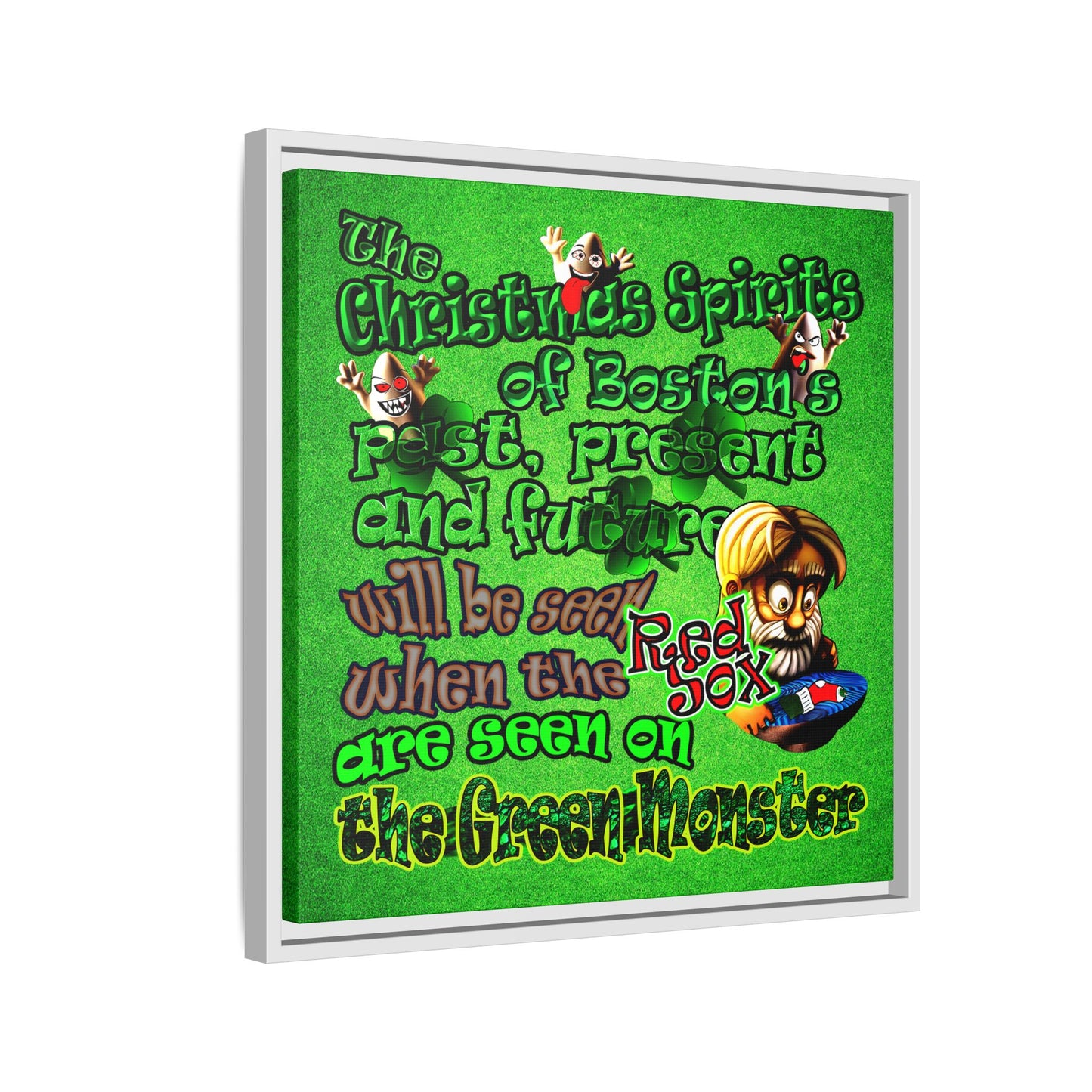 christmas spirits of boston - framed canvas art (green turf)