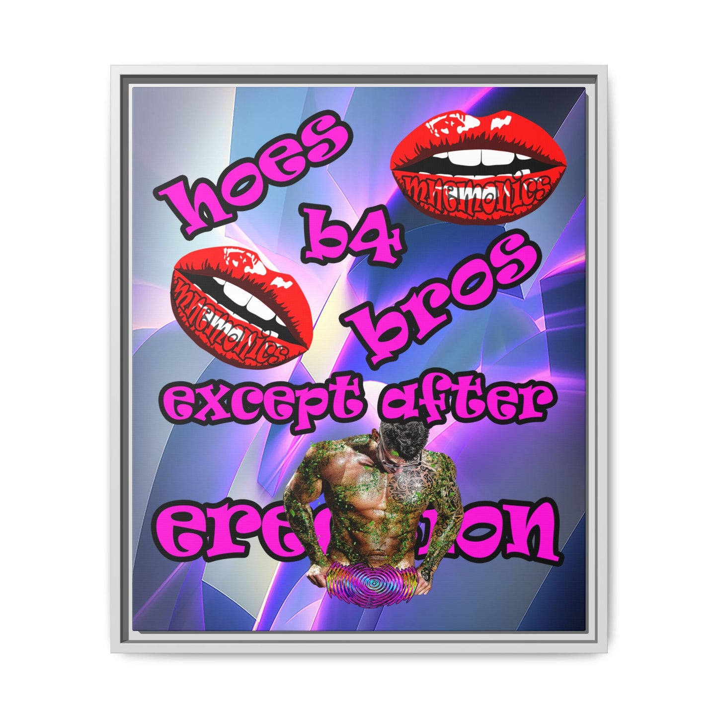 hoes b4 bros - framed canvas art (grey-pink wave)