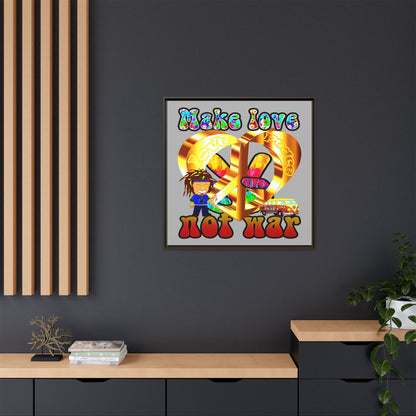 love peace - framed canvas art (light grey)