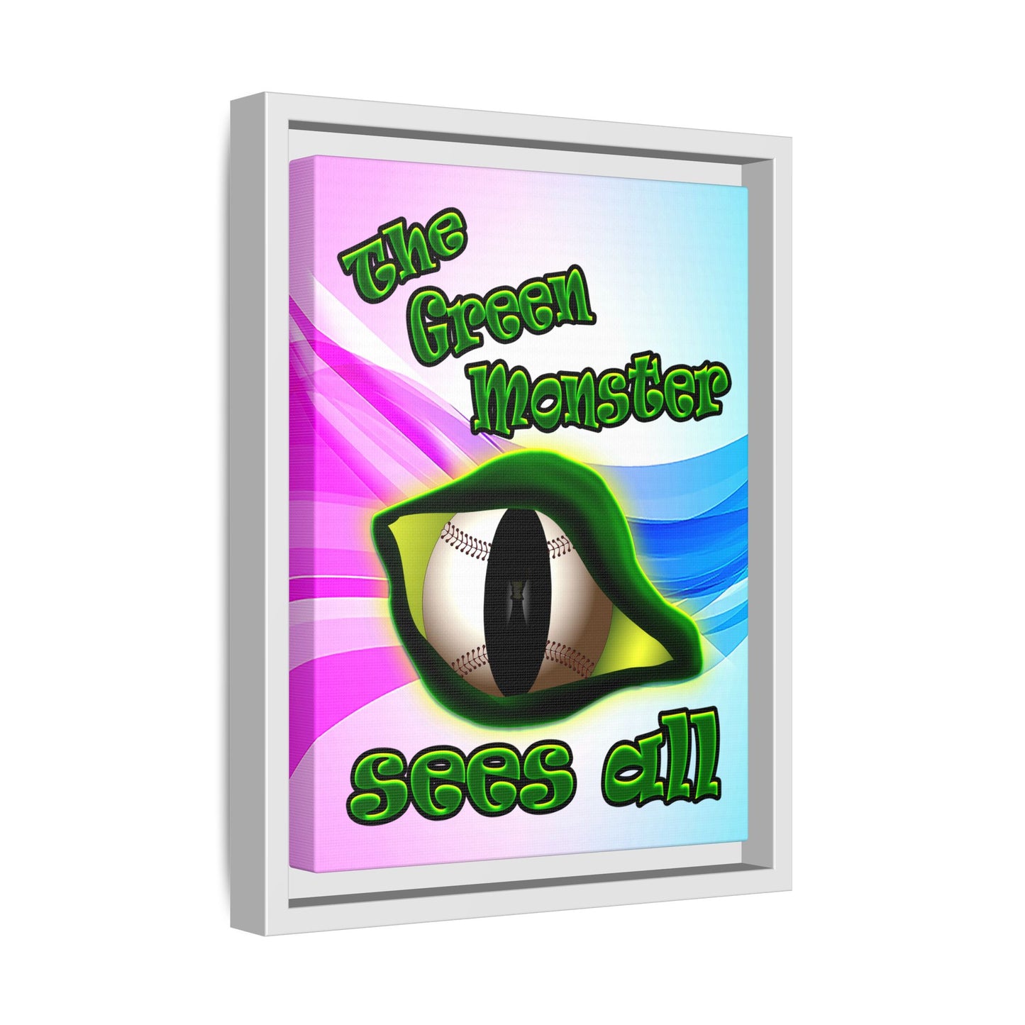 green monster - framed canvas art (light blue-pink wave)