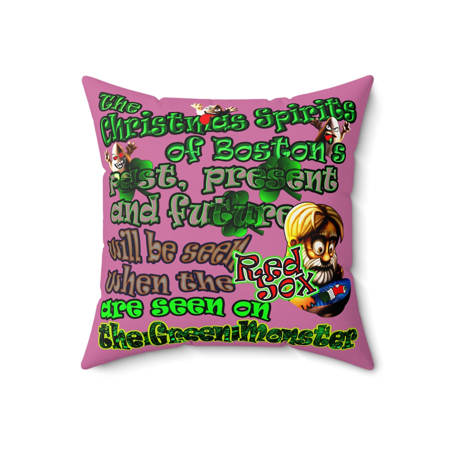 christmas spirits of boston - Faux Suede Square Pillow - (light pink)