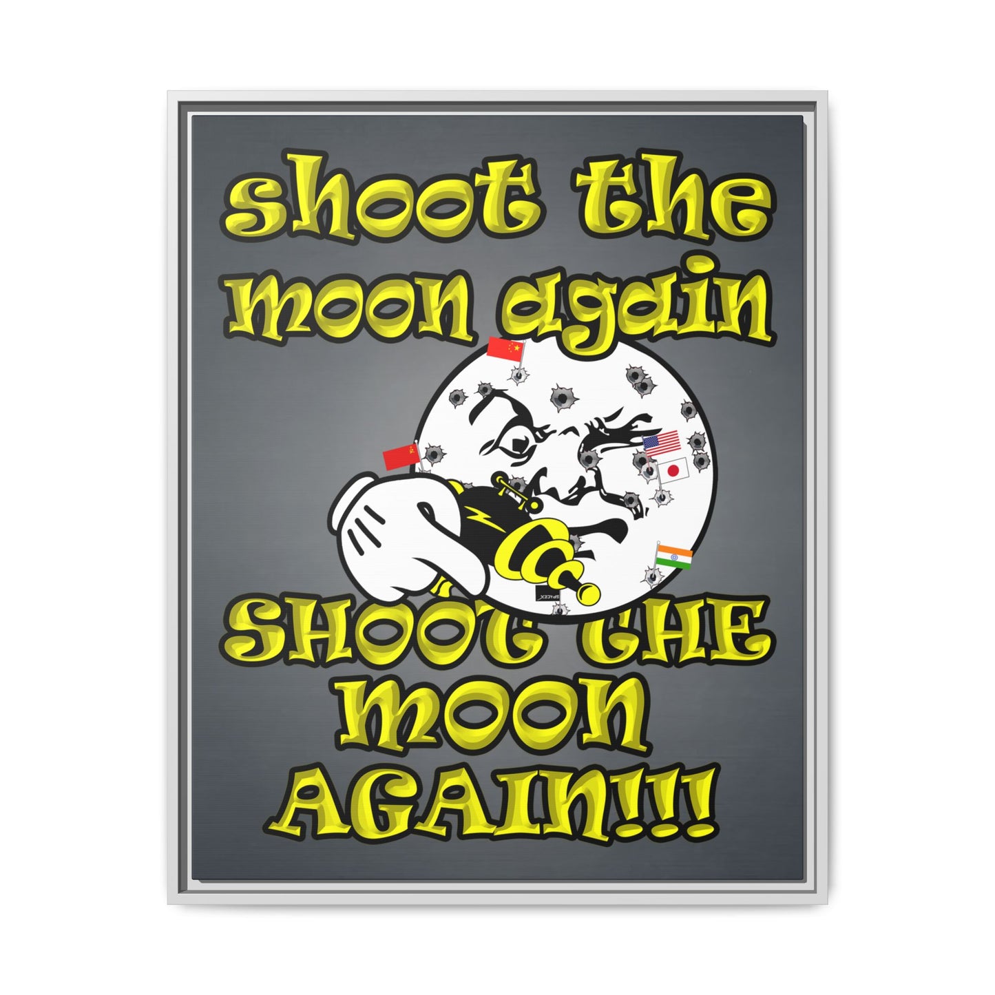 shoot the moon again - framed canvas art (grey-light grey)