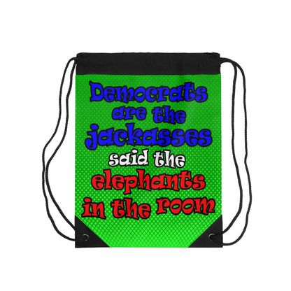 donkeys and elephants - Drawstring Bag (logo green)