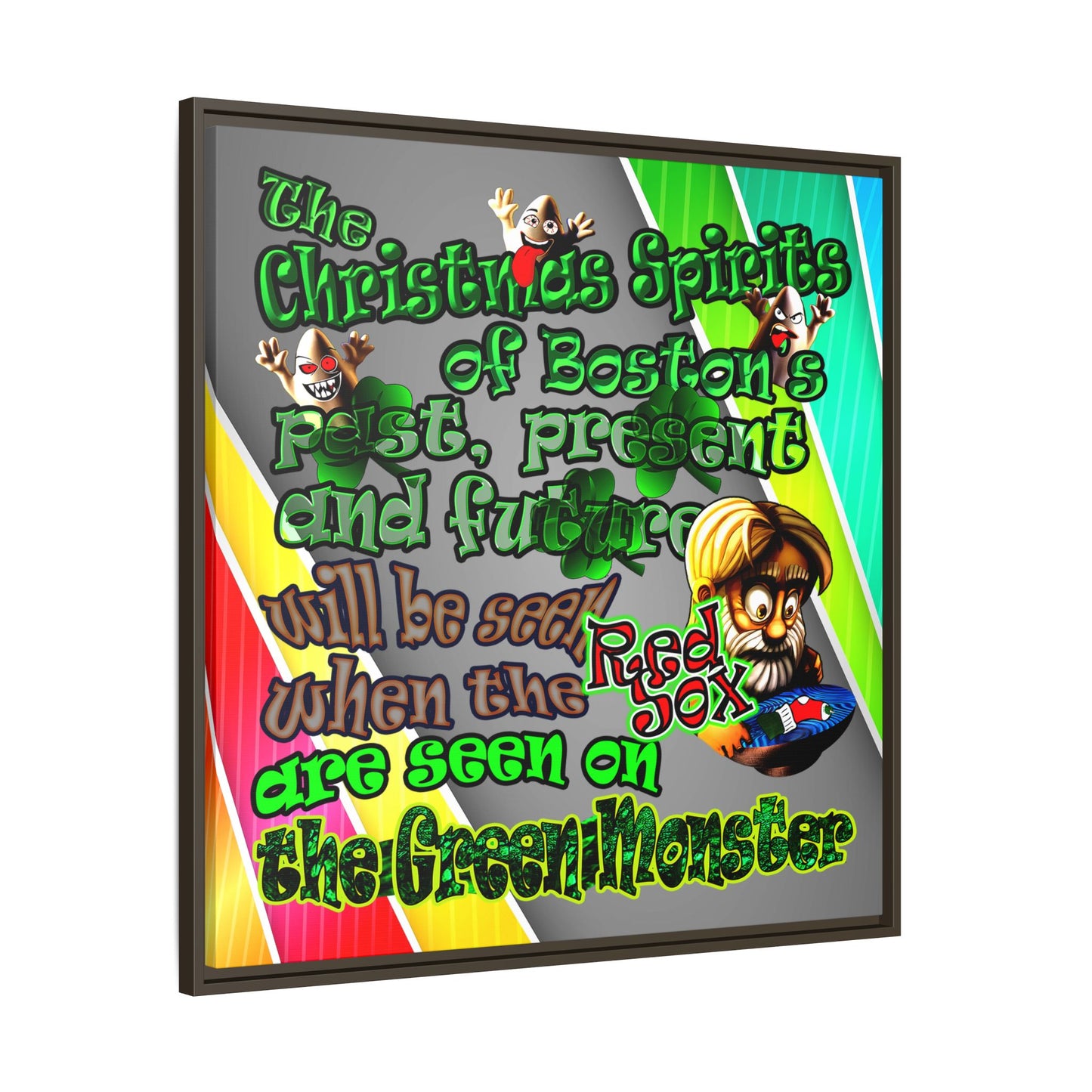 christmas spirits of boston - framed canvas art (rainbow split)