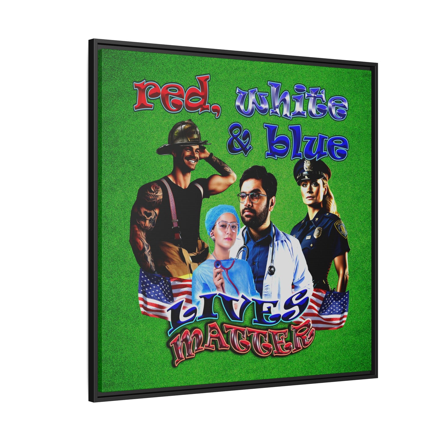 rw&b lives matter - framed canvas art (green turf)