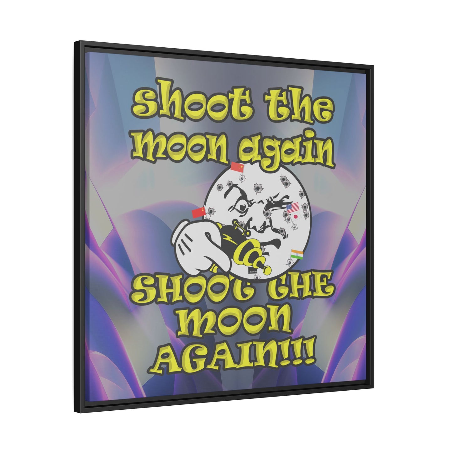 shoot the moon again - framed canvas art (grey-pink wave)