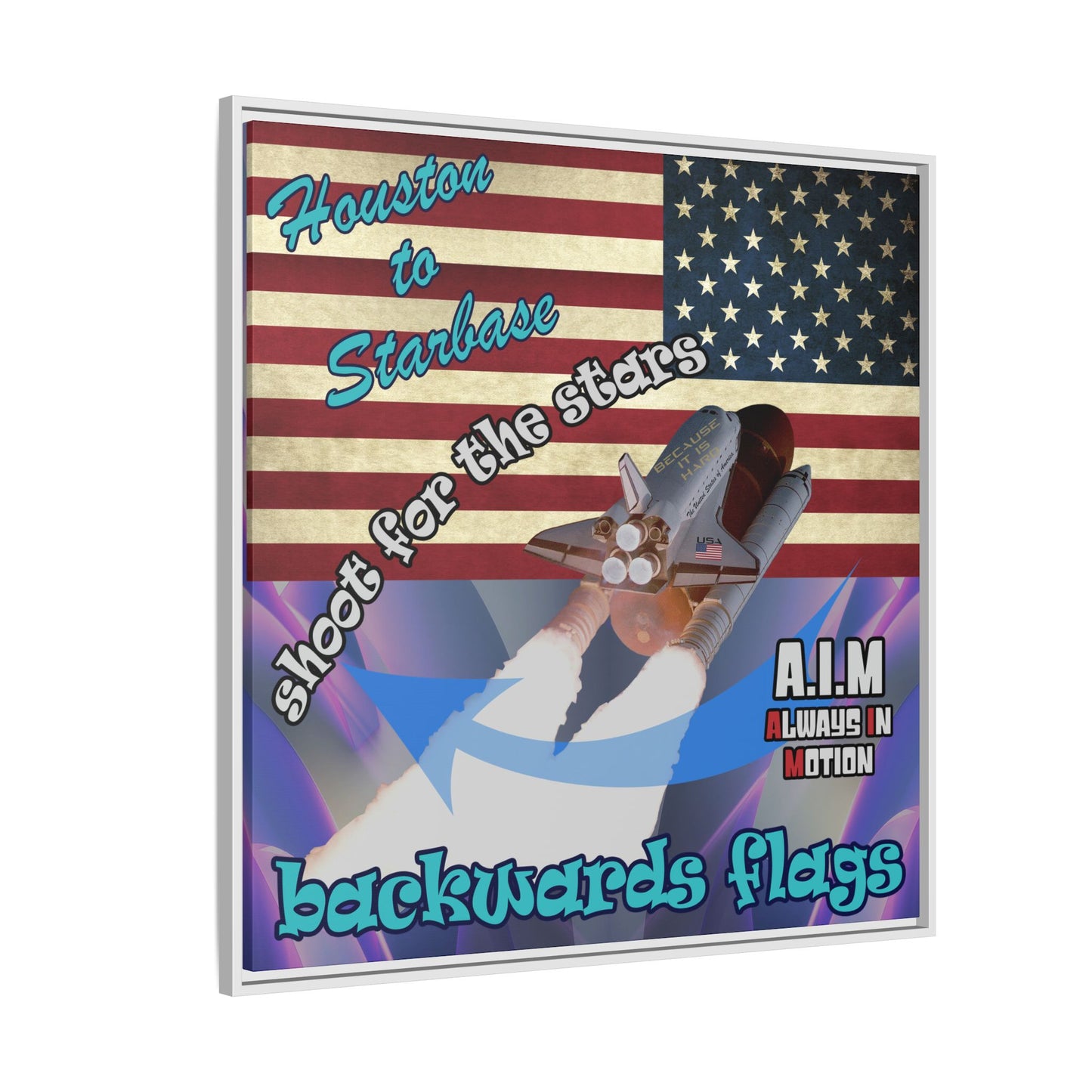 shoot for the stars - framed canvas art (grey-pink wave)