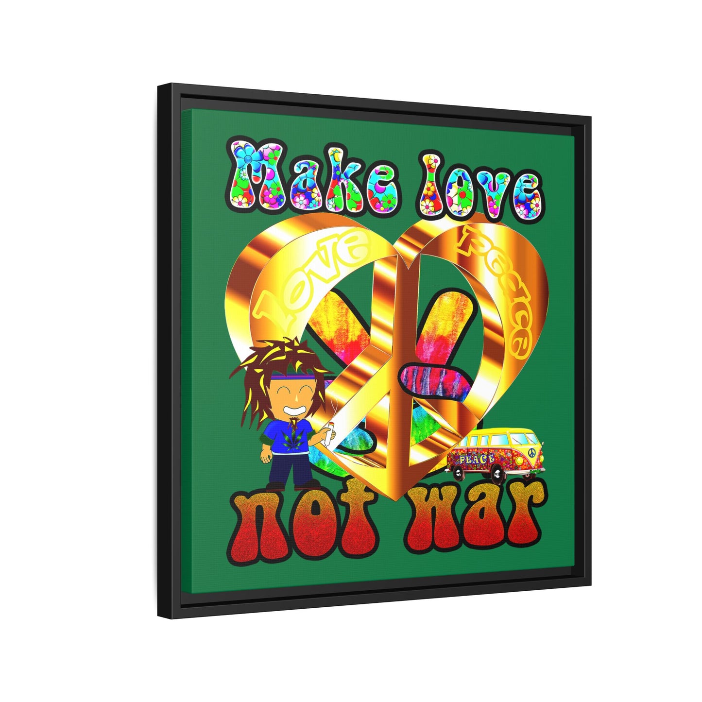love peace - framed canvas art (dark green)