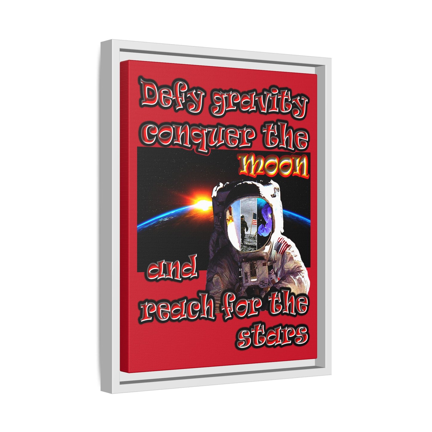 defy conquer reach - framed canvas art (dark red)