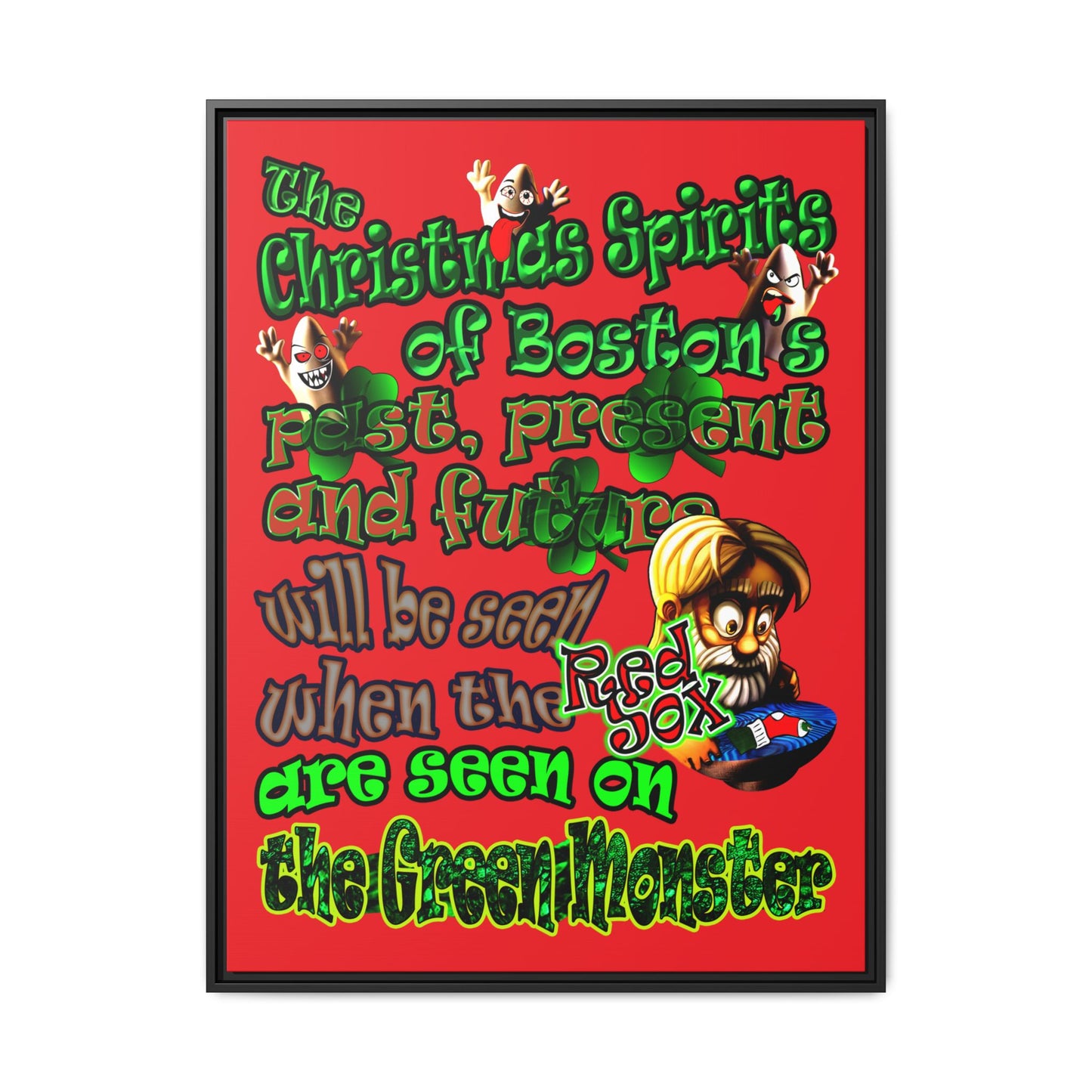 christmas spirits of boston - framed canvas art (red)