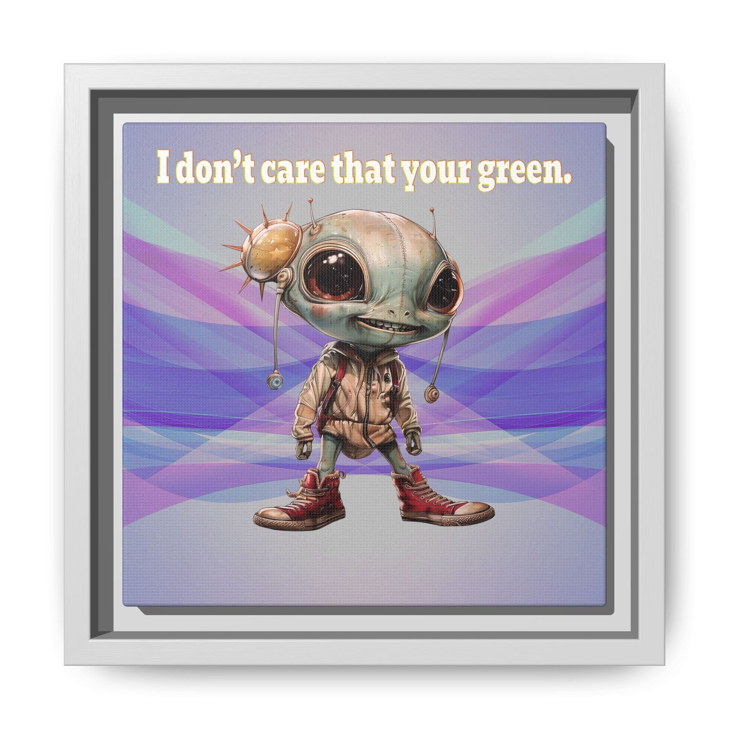 I don't care that your green - framed canvas art (light blue-pink wave)