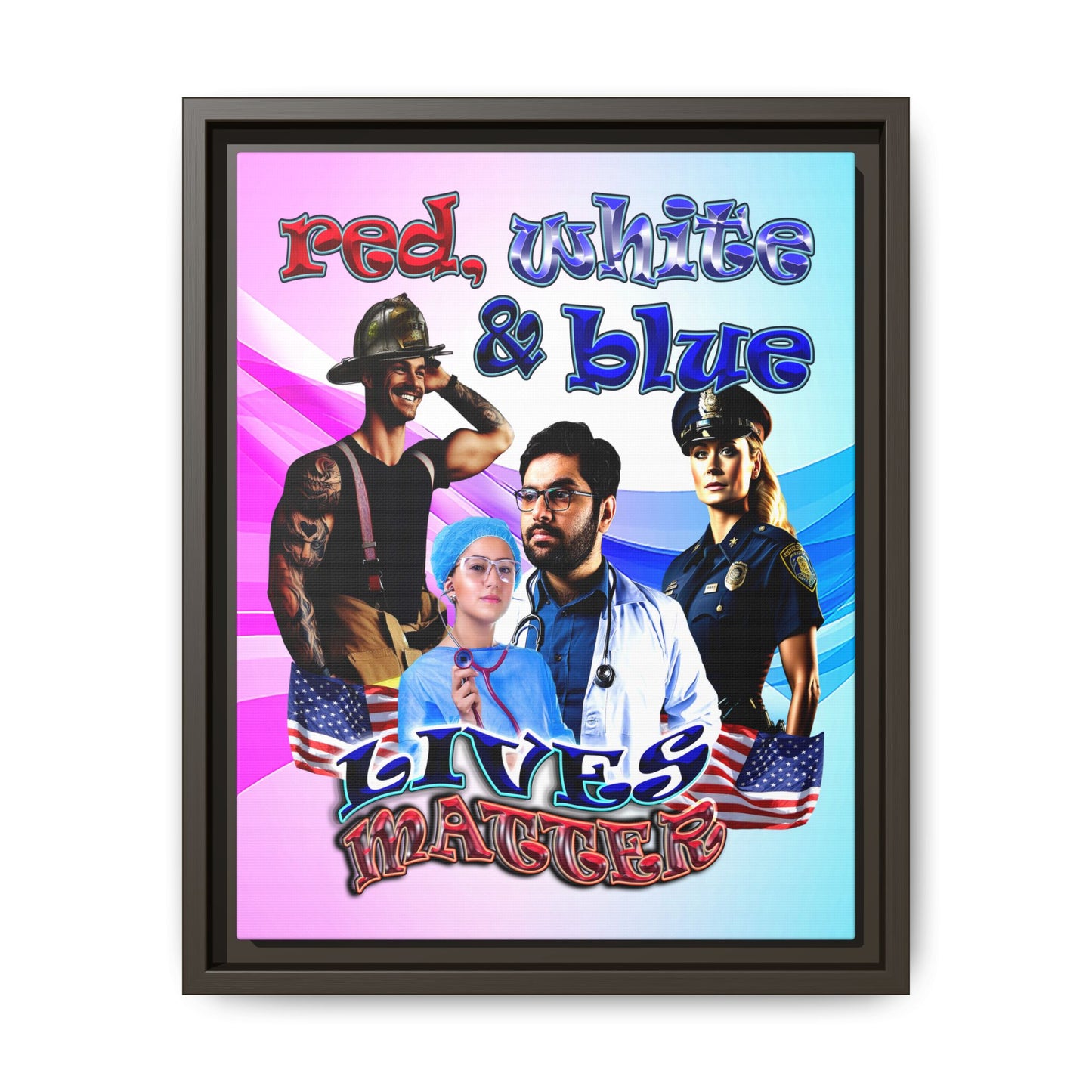 rw&b lives matter - framed canvas art (light blue-pink wave)