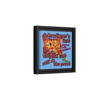 schrodinger's cat - framed canvas art (light blue)