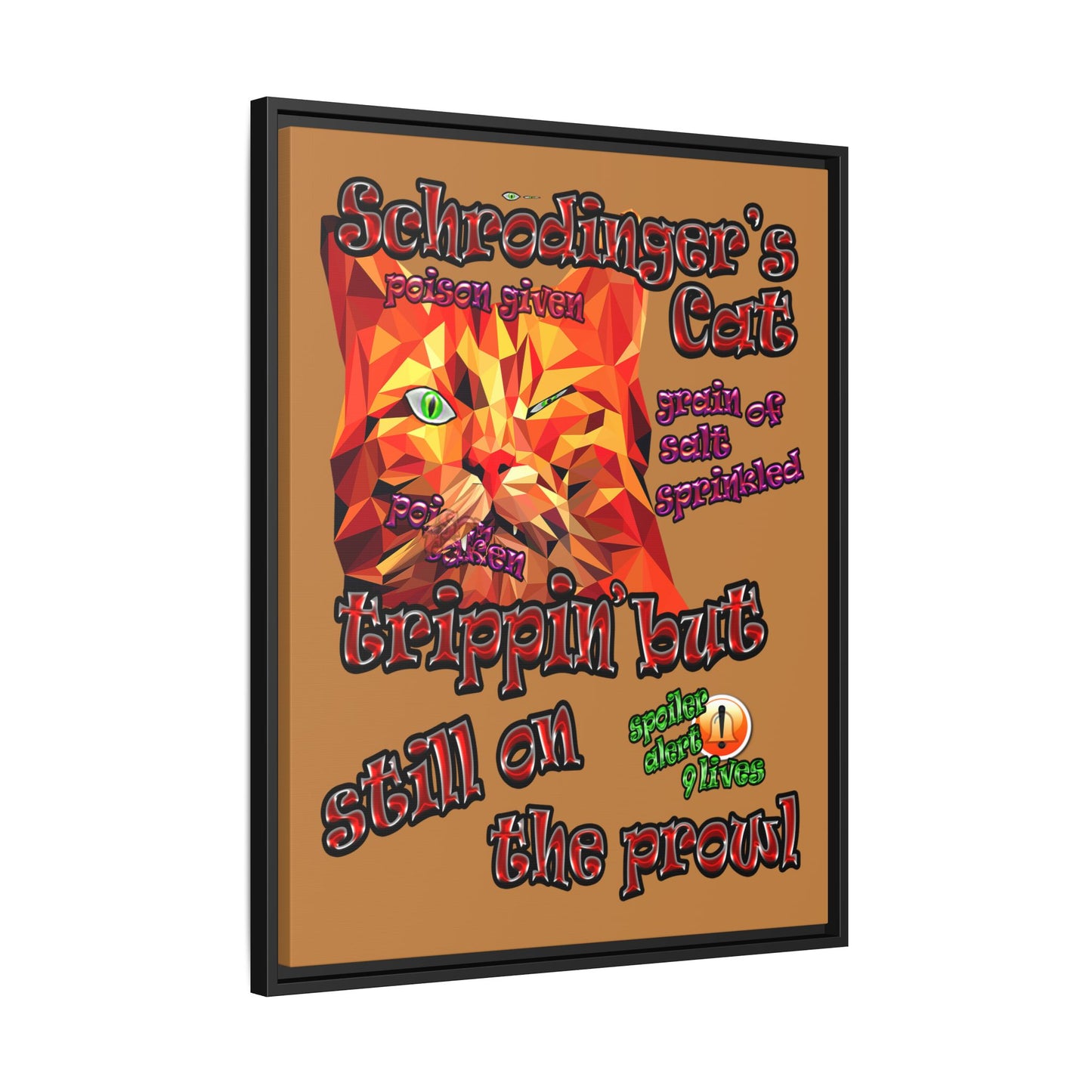 schrodinger's cat - framed canvas art (light brown)