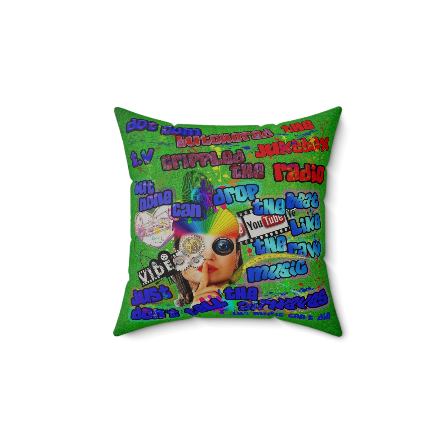 drop the beat - Faux Suede Square Pillow - (green turf)