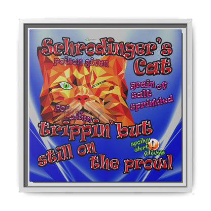 schrodinger's cat - framed canvas art (blue-white wave)