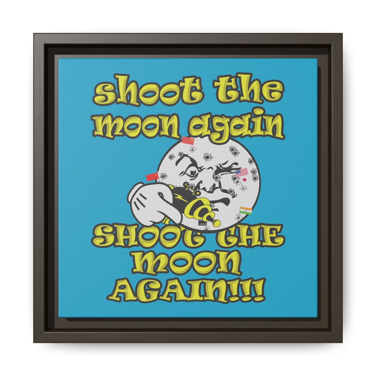 shoot the moon again - framed canvas art (turquoise)
