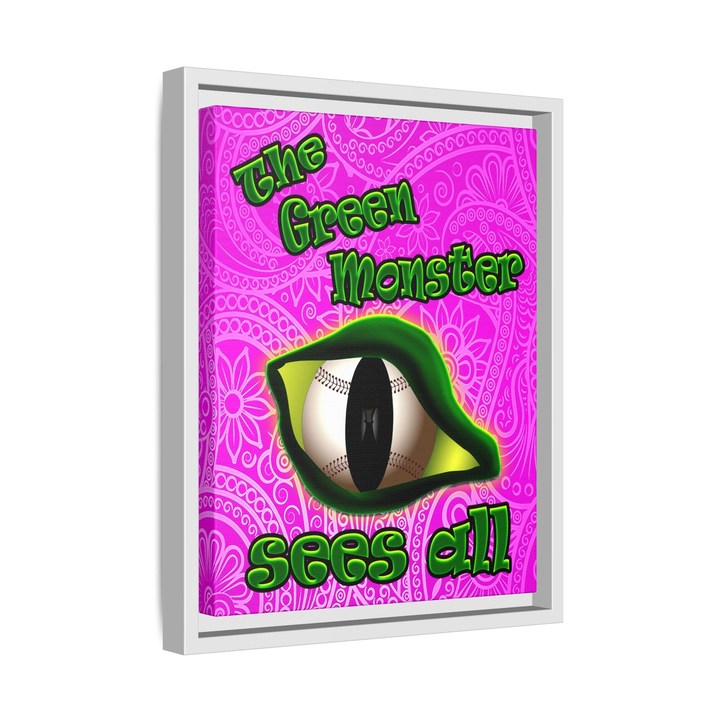 green monster - framed canvas art (pink swirl)