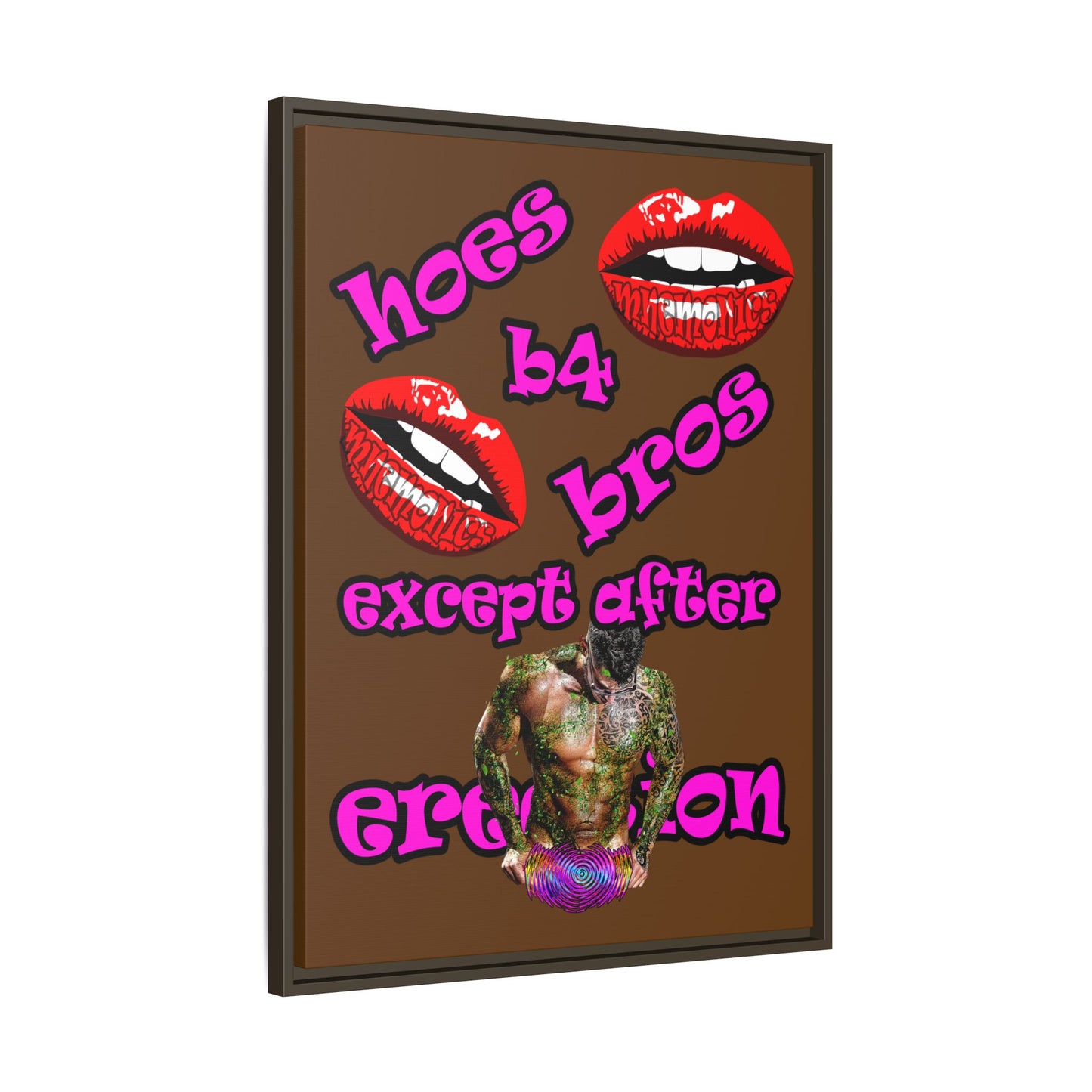 hoes b4 bros - framed canvas art (brown)