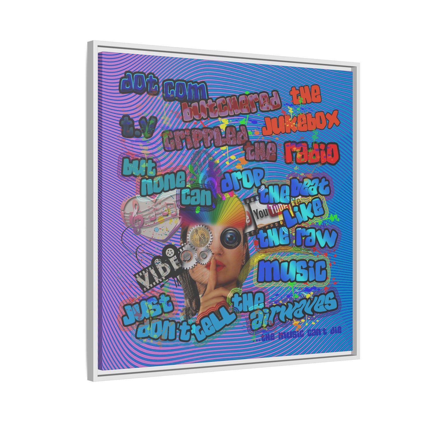 drop the beat - framed canvas art (light blue-purple wave)