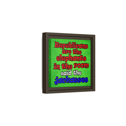 donkeys and elephants - framed canvas art (green turf)