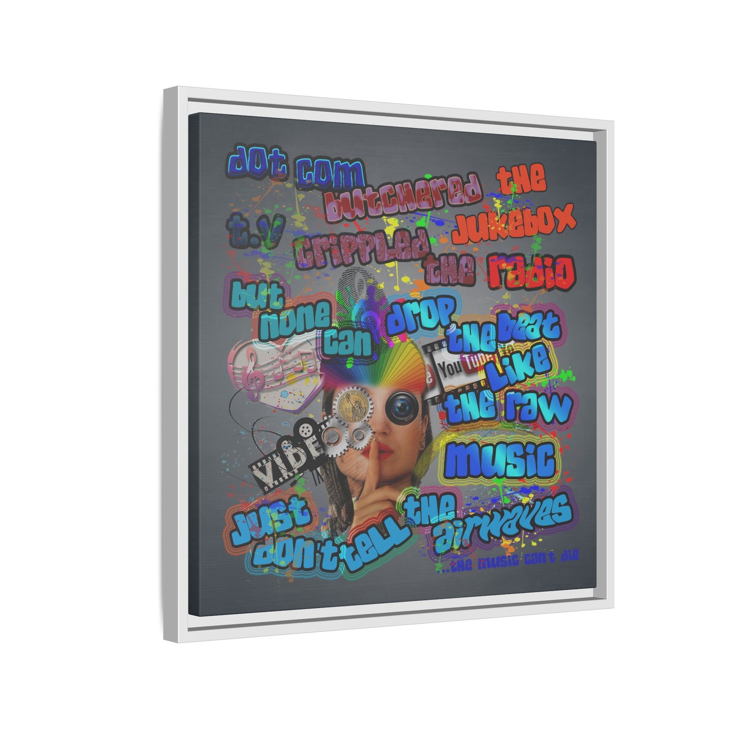 drop the beat - framed canvas art (grey-light grey)