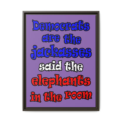 donkeys and elephants - framed canvas art (light purple)