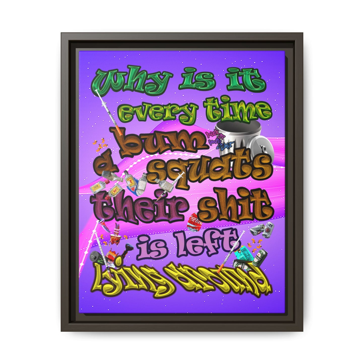 the bum's shit - framed canvas art (purple-pink wave)