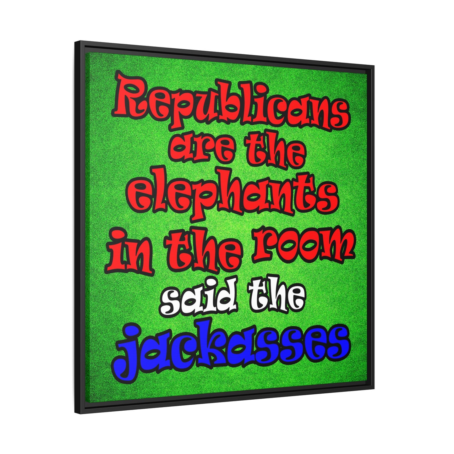 donkeys and elephants - framed canvas art (green turf)