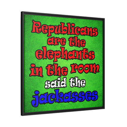 donkeys and elephants - framed canvas art (green turf)