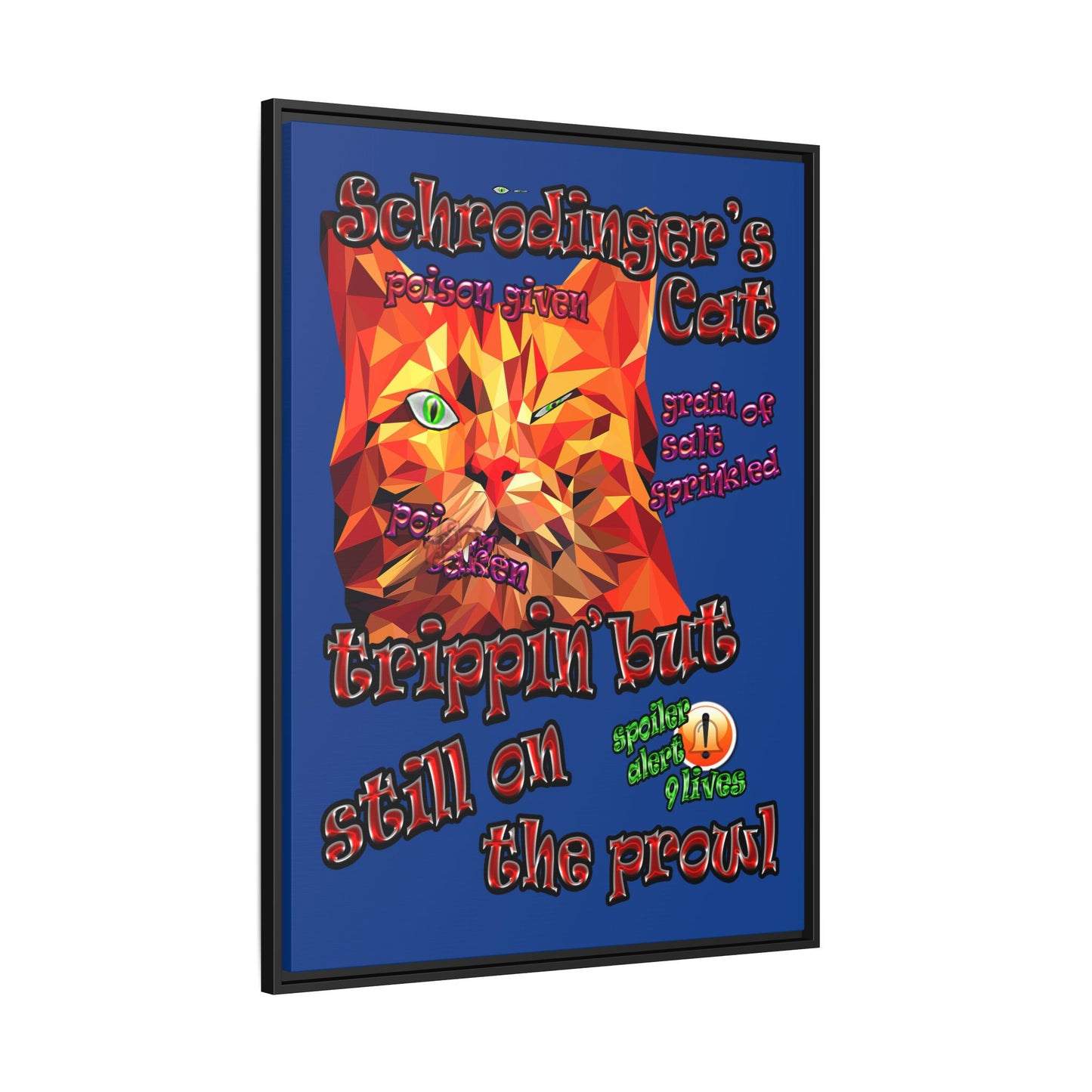schrodinger's cat - framed canvas art (dark blue)