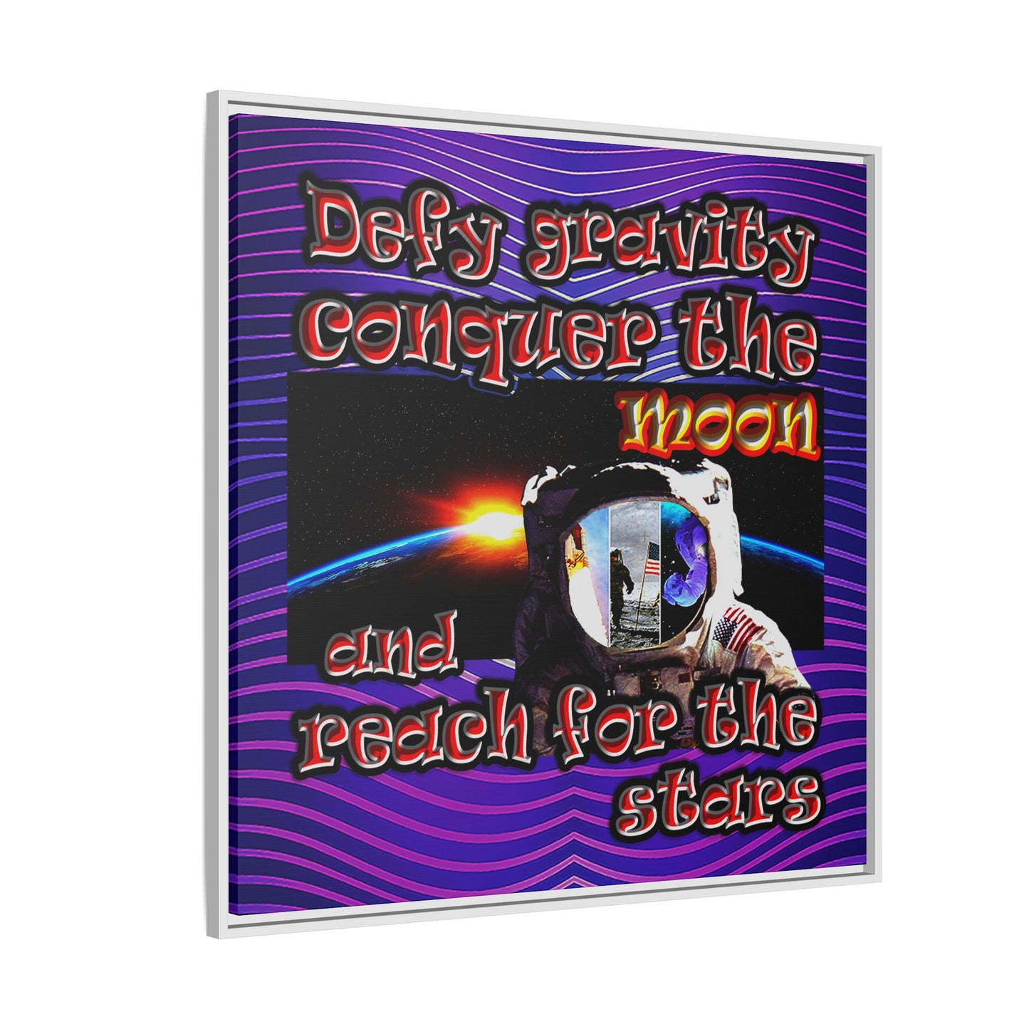 defy conquer reach - framed canvas art (purple wave)