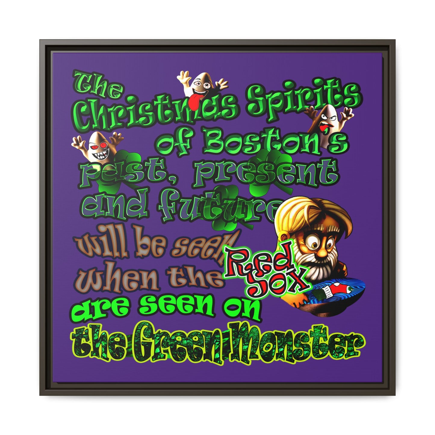 christmas spirits of boston - framed canvas art (purple)