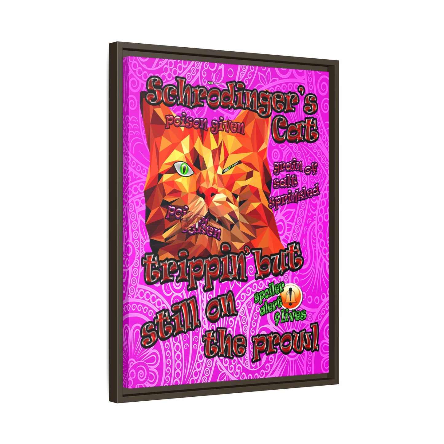 schrodinger's cat - framed canvas art (pink swirl)