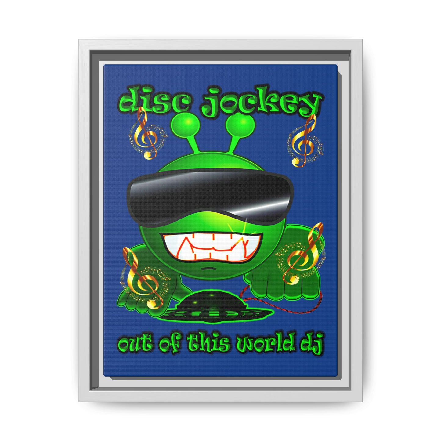 disc jockey - framed canvas art (dark blue)