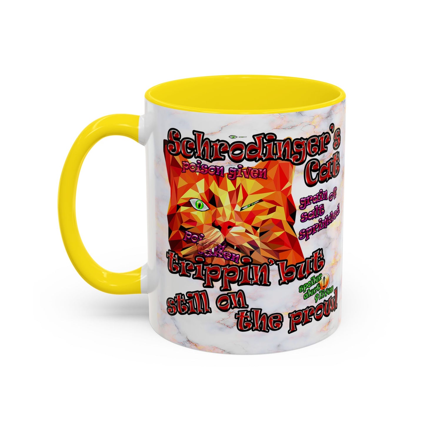 schrodinger's cat - Accent Mug (white marble)